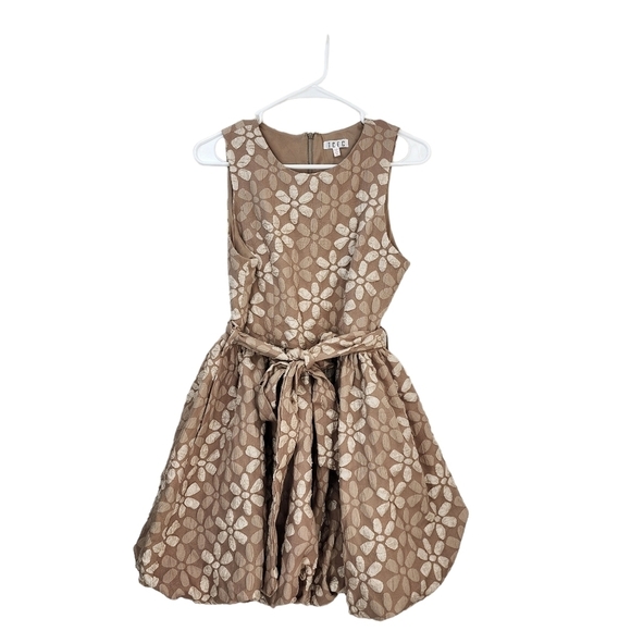 TCEC Women's Taupe Floral Jacquard Bubble Hem Mini Dress - Picture 2 of 6